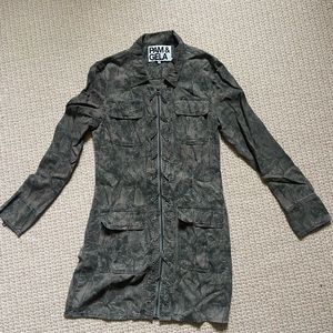Pam & Gela Tropical Camo Print Tencel Dress / Utility Jacket Size Petite (XS)